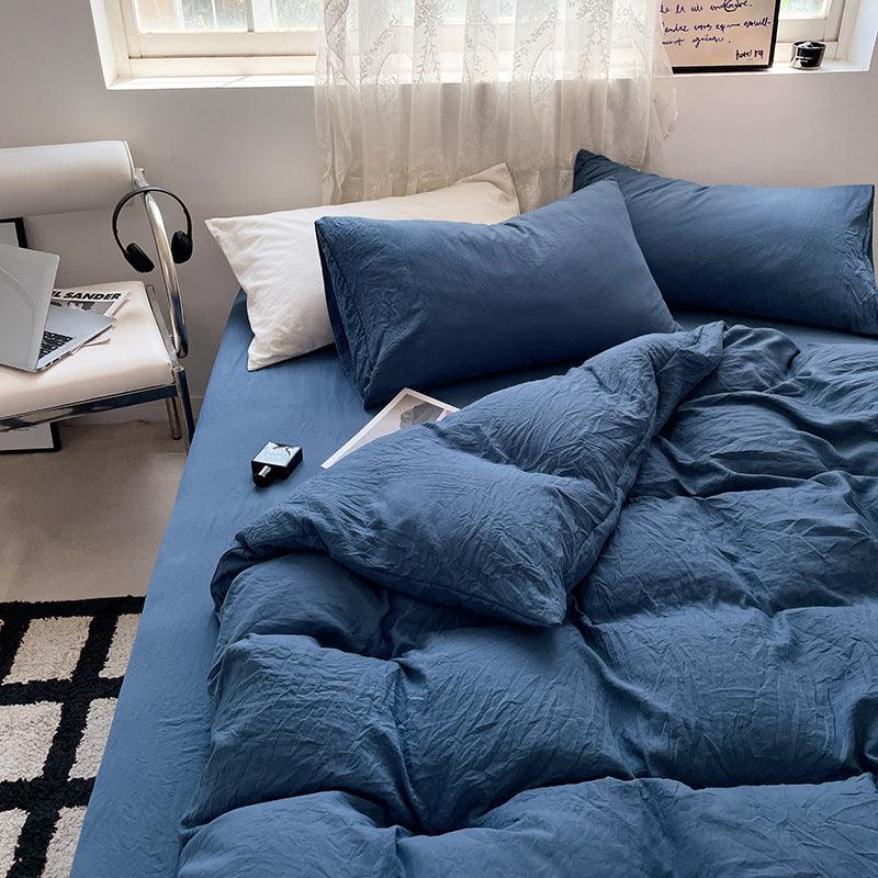 Solid Washed Cotton Duvet - Navy