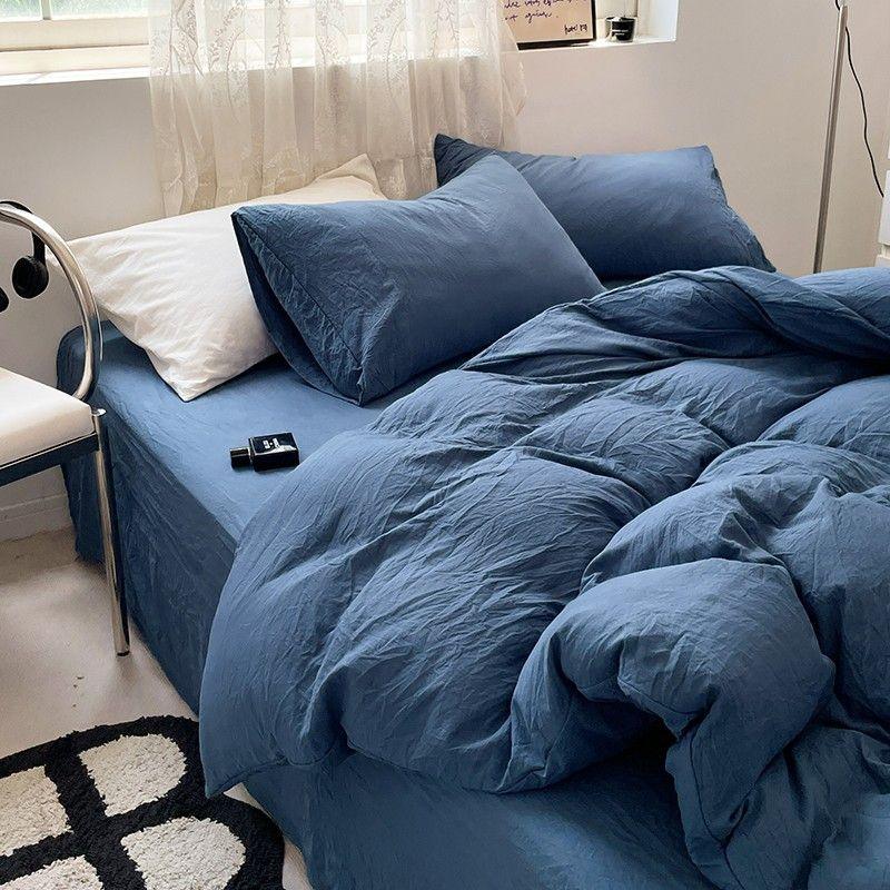 Solid Washed Cotton Duvet - Navy